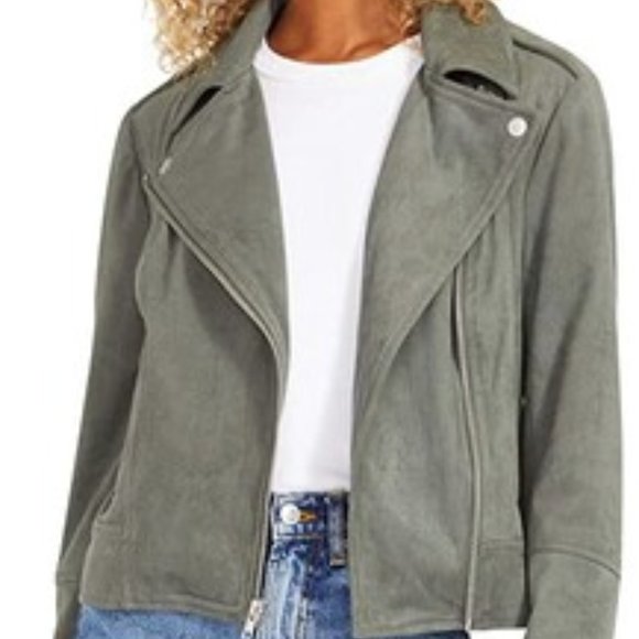 NWT BB DAKOTA BY STEVE MADDEN VEGAN Faux Suede Moto Jacket in Green - Picture 6 of 11